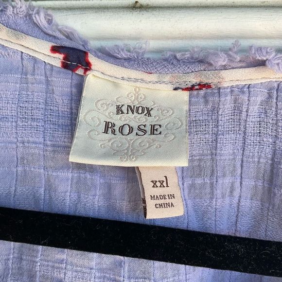 Knox Rose Blue 100% Cotton Sleeveless Raw Hem Floral Blouse Top Size 2XL XXL - Picture 2 of 7